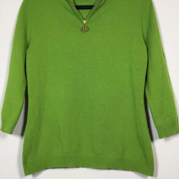 Green Preppy 1/4 Zip Academic Knitted Casual Autumn Fall Prep Polo Sweater S/M - Picture 3 of 7